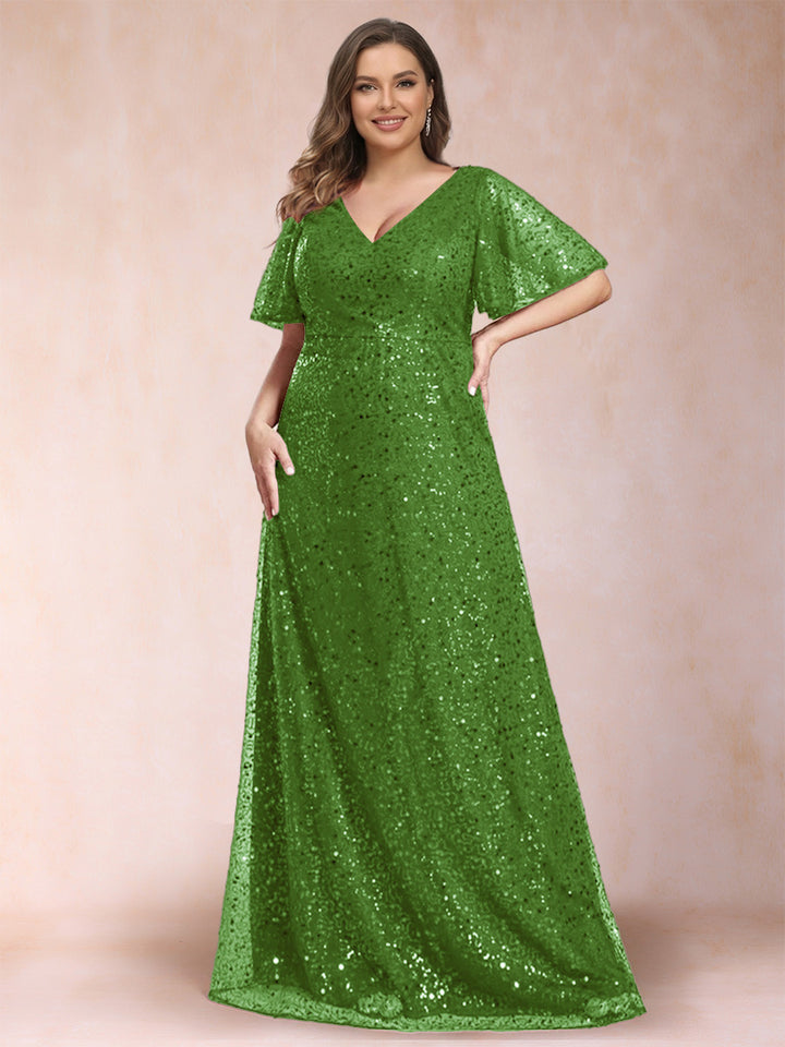 A-Line/Princess V-Neck Sequins Plus Size Mother of the Bride Dresses