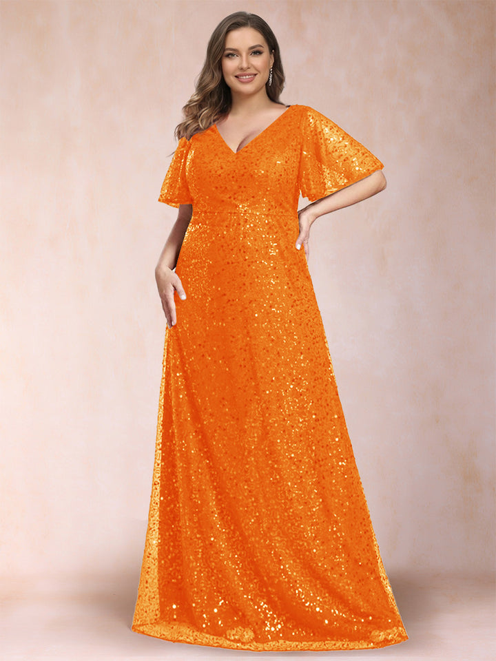 A-Line/Princess V-Neck Sequins Plus Size Mother of the Bride Dresses