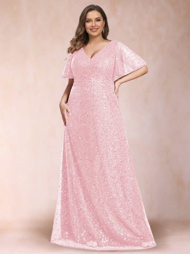 A-Line/Princess V-Neck Sequins Plus Size Mother of the Bride Dresses
