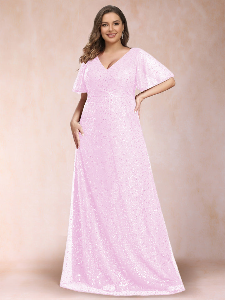 A-Line/Princess V-Neck Sequins Plus Size Mother of the Bride Dresses