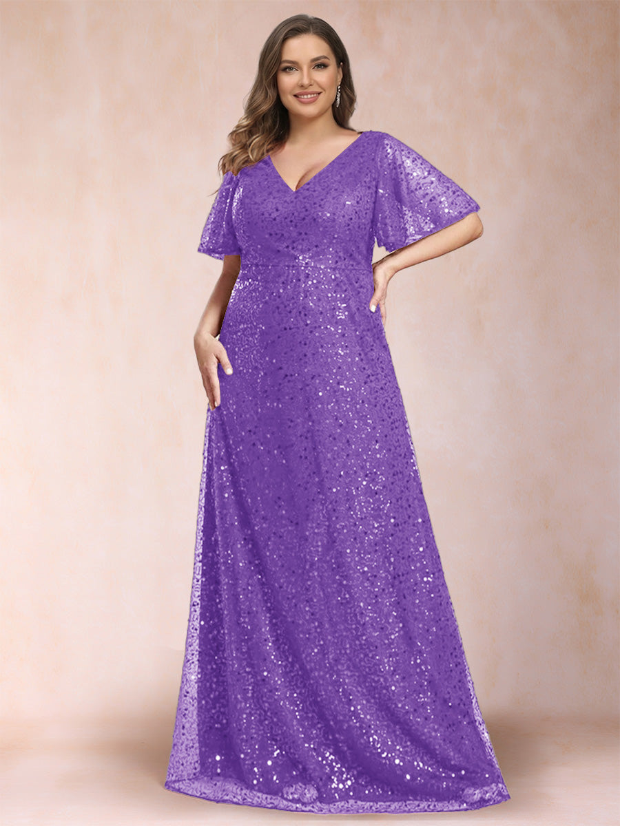 A-Line/Princess V-Neck Sequins Plus Size Mother of the Bride Dresses