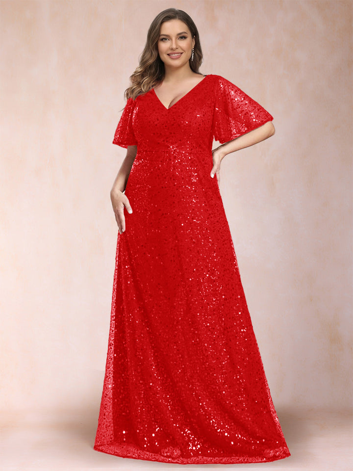 A-Line/Princess V-Neck Sequins Plus Size Mother of the Bride Dresses