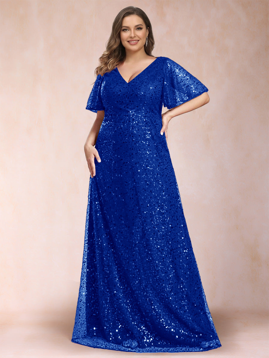 A-Line/Princess V-Neck Sequins Plus Size Mother of the Bride Dresses