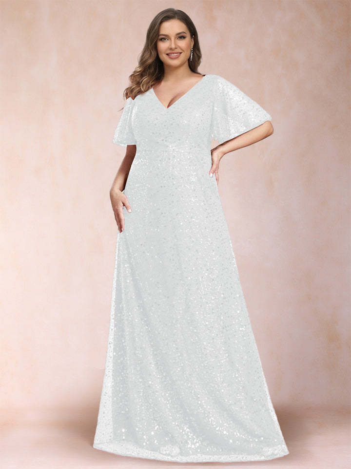 A-Line/Princess V-Neck Sequins Plus Size Mother of the Bride Dresses