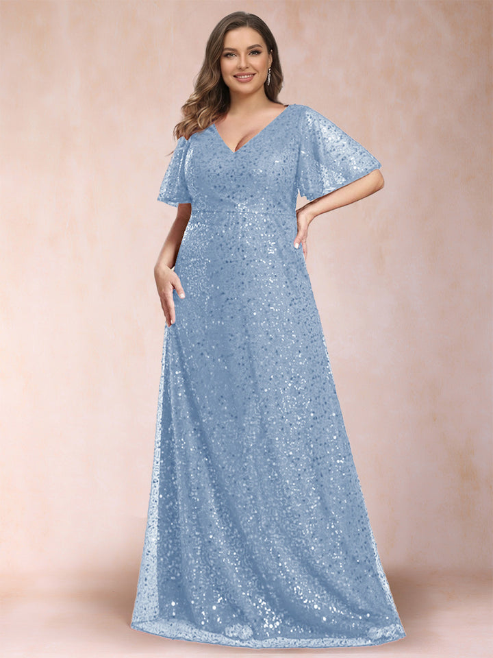 A-Line/Princess V-Neck Sequins Plus Size Mother of the Bride Dresses