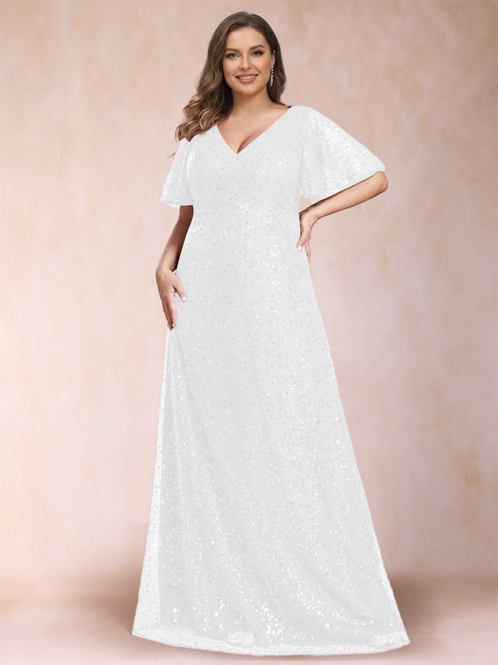 A-Line/Princess V-Neck Sequins Plus Size Mother of the Bride Dresses