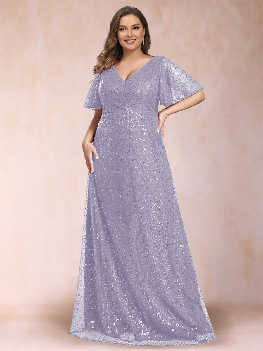 A-Line/Princess V-Neck Sequins Plus Size Mother of the Bride Dresses