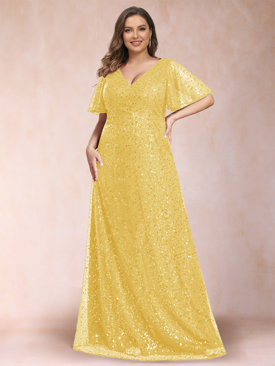 A-Line/Princess V-Neck Sequins Plus Size Mother of the Bride Dresses