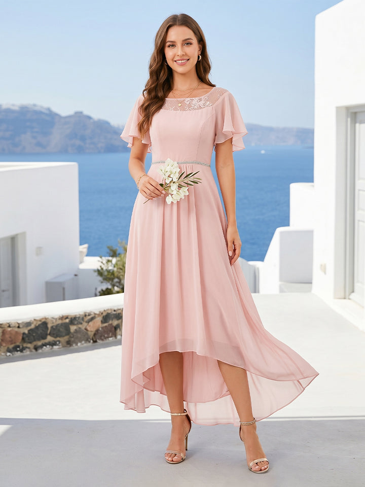 A-Line/Princess Scoop Asymmetrical Bridesmaid Dresses With Ruffles
