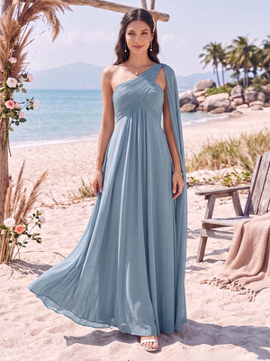 A-Line/Princess One-Shoulder Sleeveless Floor-Length Bridesmaid Dresses With Pleats & Ruffles