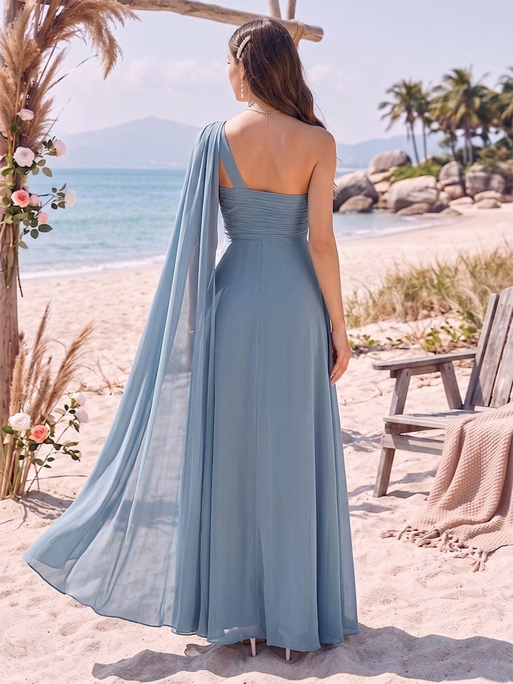 A-Line/Princess One-Shoulder Sleeveless Floor-Length Bridesmaid Dresses With Pleats &amp; Ruffles