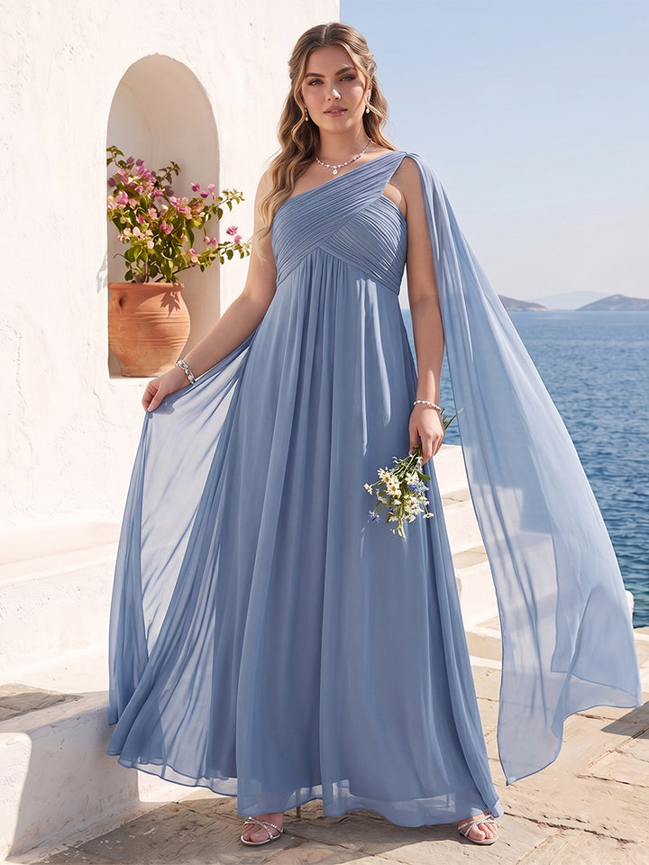 A-Line/Princess One-Shoulder Sleeveless Plus Size Bridesmaid Dresses