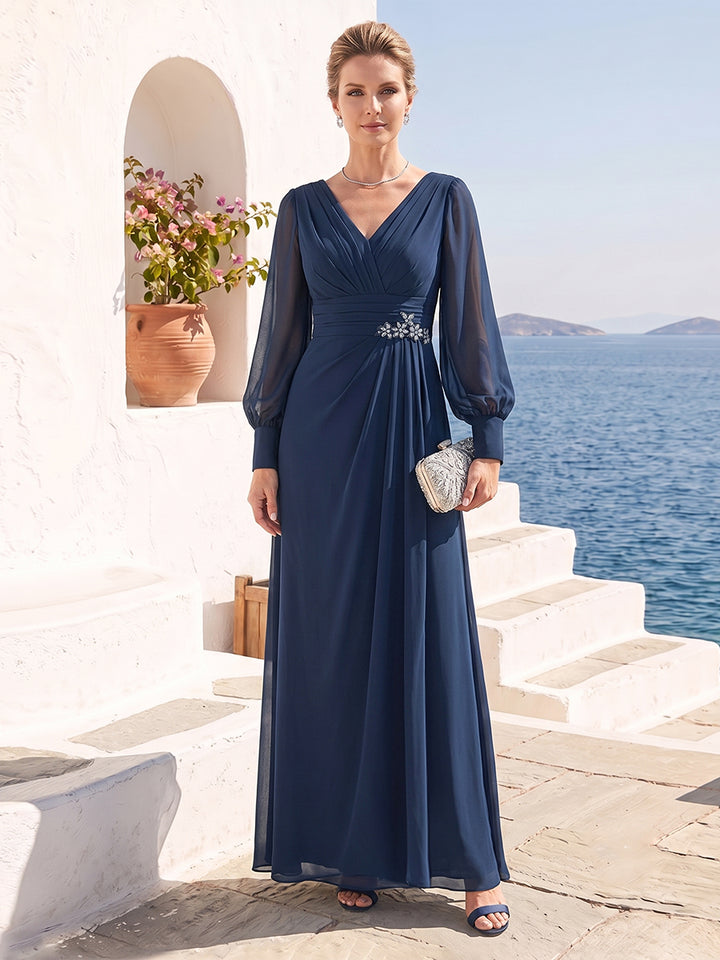 A-Line/Princess Long Sleeves V-Neck Mother of the Bride Dresses