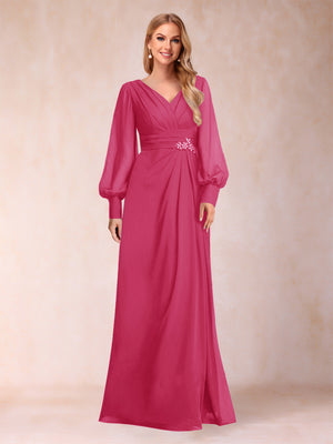 A-Line/Princess Long Sleeves V-Neck Mother of the Bride Dresses