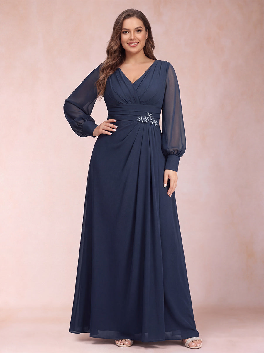 A-Line/Princess Long Sleeves V-Neck Plus Size Mother of the Bride Dresses