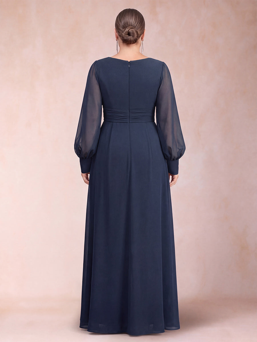 A-Line/Princess Long Sleeves V-Neck Plus Size Mother of the Bride Dresses