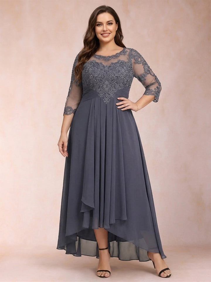 A-Line/Princess Asymmetrical 3/4 Sleeves Sweetheart Plus Size Mother of the Bride Dresses