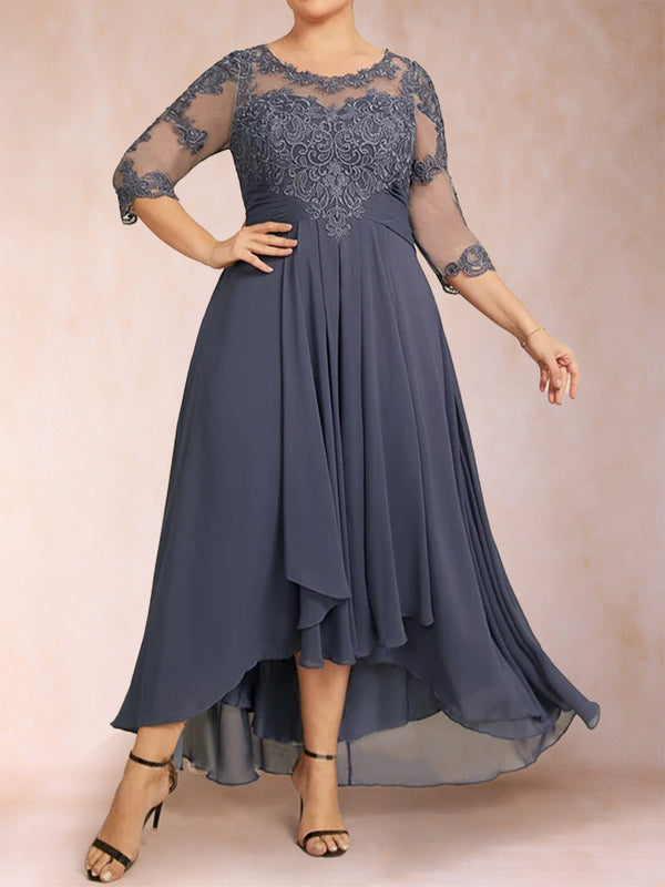 A-Line/Princess Asymmetrical 3/4 Sleeves Sweetheart Plus Size Mother of the Bride Dresses