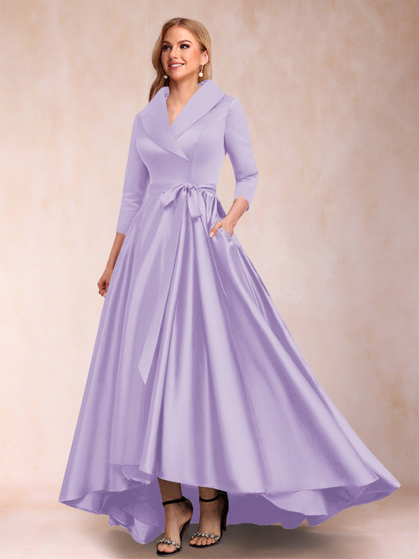 A-Line/Princess 3/4 Sleeves Asymmetrical V-Neck Mother of the Bride Dresses