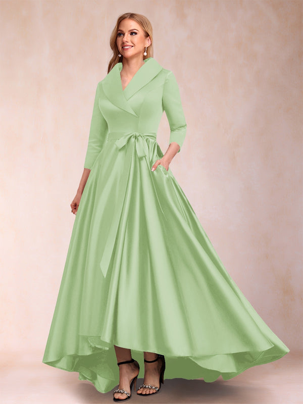 A-Line/Princess 3/4 Sleeves Asymmetrical V-Neck Mother of the Bride Dresses