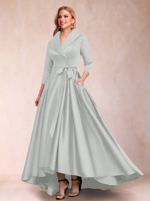A-Line/Princess 3/4 Sleeves Asymmetrical V-Neck Mother of the Bride Dresses