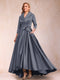 A-Line/Princess 3/4 Sleeves Asymmetrical V-Neck Mother of the Bride Dresses