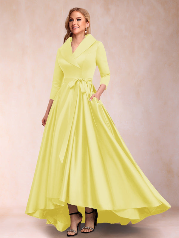 A-Line/Princess 3/4 Sleeves Asymmetrical V-Neck Mother of the Bride Dresses