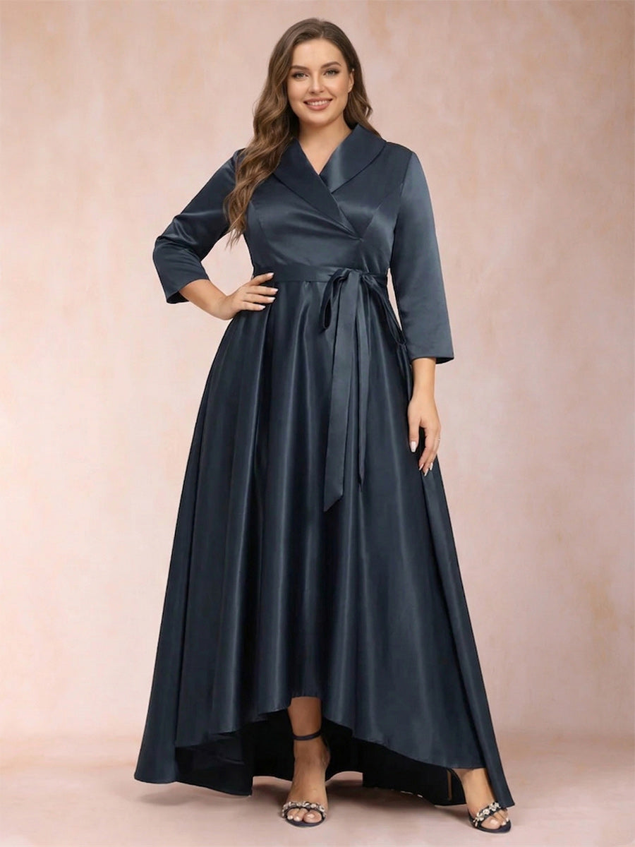 A-Line/Princess 3/4 Sleeves Asymmetrical V-Neck Plus Size Mother of the Bride Dresses