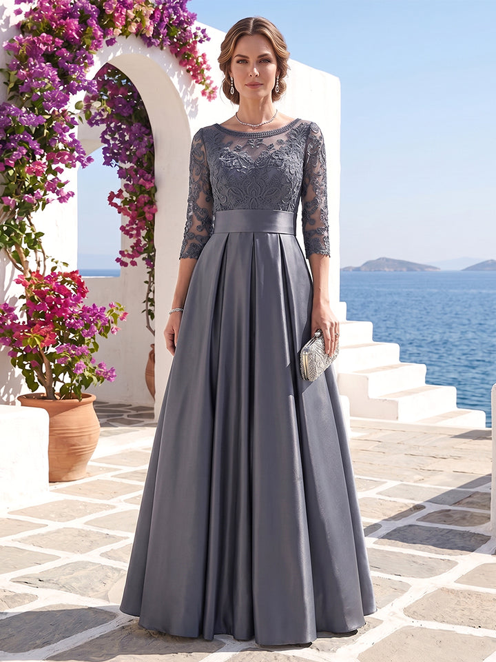 A-Line/Princess Floor-Length 3/4 Sleeves Scoop Mother of the Bride Dresses