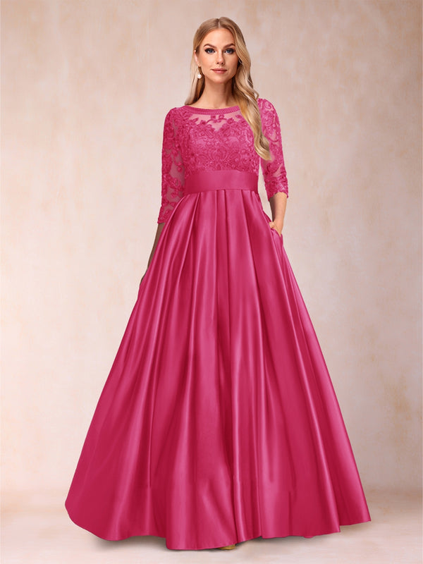 A-Line/Princess Floor-Length 3/4 Sleeves Scoop Mother of the Bride Dresses
