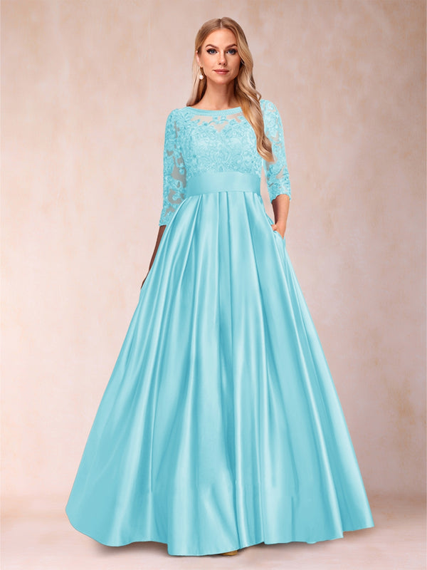 A-Line/Princess Floor-Length 3/4 Sleeves Scoop Mother of the Bride Dresses