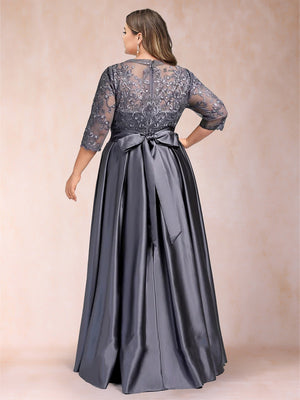 A-Line/Princess Floor-Length 3/4 Sleeves Scoop Plus Size Mother of the Bride Dresses
