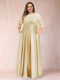 A-Line/Princess Floor-Length 3/4 Sleeves Scoop Plus Size Mother of the Bride Dresses