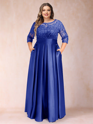 A-Line/Princess Floor-Length 3/4 Sleeves Scoop Plus Size Mother of the Bride Dresses