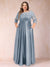 A-Line/Princess Floor-Length 3/4 Sleeves Scoop Plus Size Mother of the Bride Dresses