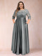 A-Line/Princess Floor-Length 3/4 Sleeves Scoop Plus Size Mother of the Bride Dresses