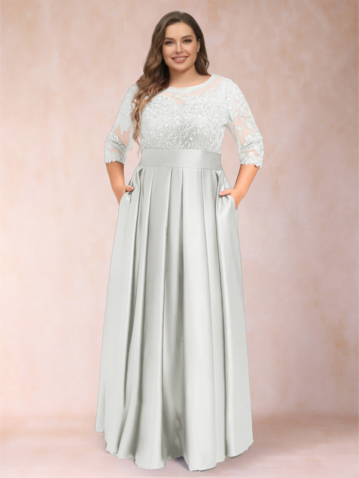 A-Line/Princess Floor-Length 3/4 Sleeves Scoop Plus Size Mother of the Bride Dresses