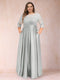 A-Line/Princess Floor-Length 3/4 Sleeves Scoop Plus Size Mother of the Bride Dresses
