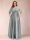 A-Line/Princess Floor-Length 3/4 Sleeves Scoop Plus Size Mother of the Bride Dresses