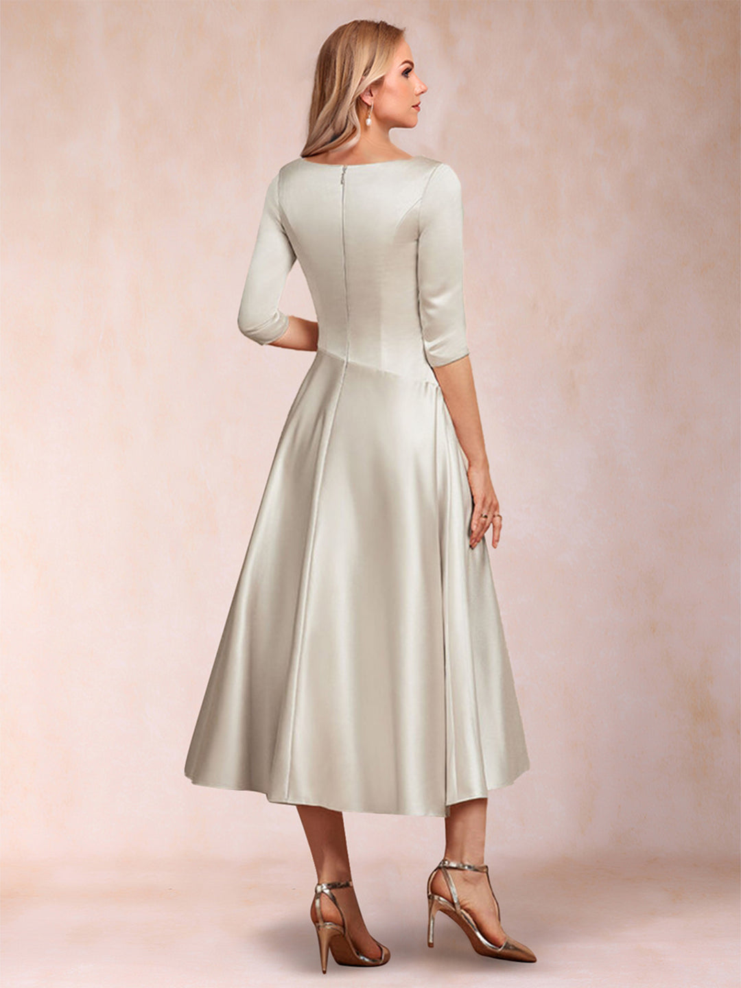 A-Line/Princess Tea-Length 3/4 Sleeves V-Neck Mother of the Bride Dresses