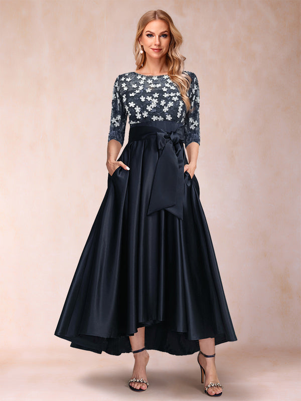 A-Line/Princess Asymmetrical 3/4 Sleeves Scoop Mother of the Bride Dresses