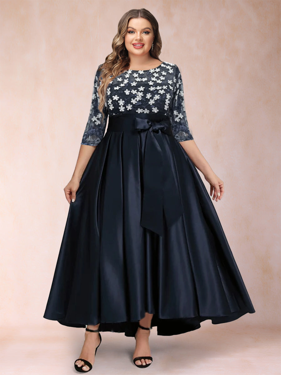 A-Line/Princess Asymmetrical 3/4 Sleeves Scoop Plus Size Mother of the Bride Dresses