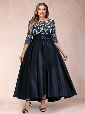 A-Line/Princess Asymmetrical 3/4 Sleeves Scoop Plus Size Mother of the Bride Dresses