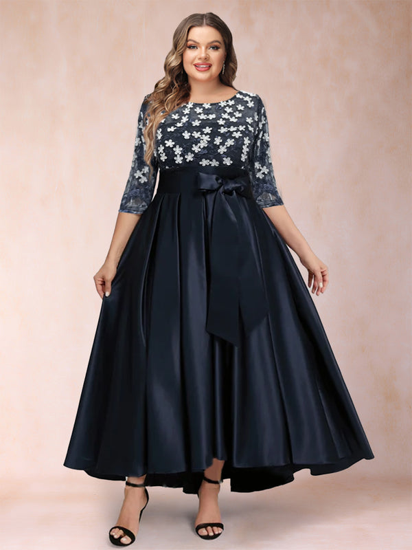 A-Line/Princess Asymmetrical 3/4 Sleeves Scoop Plus Size Mother of the Bride Dresses