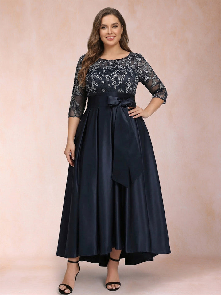 A-Line/Princess Asymmetrical 3/4 Sleeves Scoop Plus Size Mother of the Bride Dresses