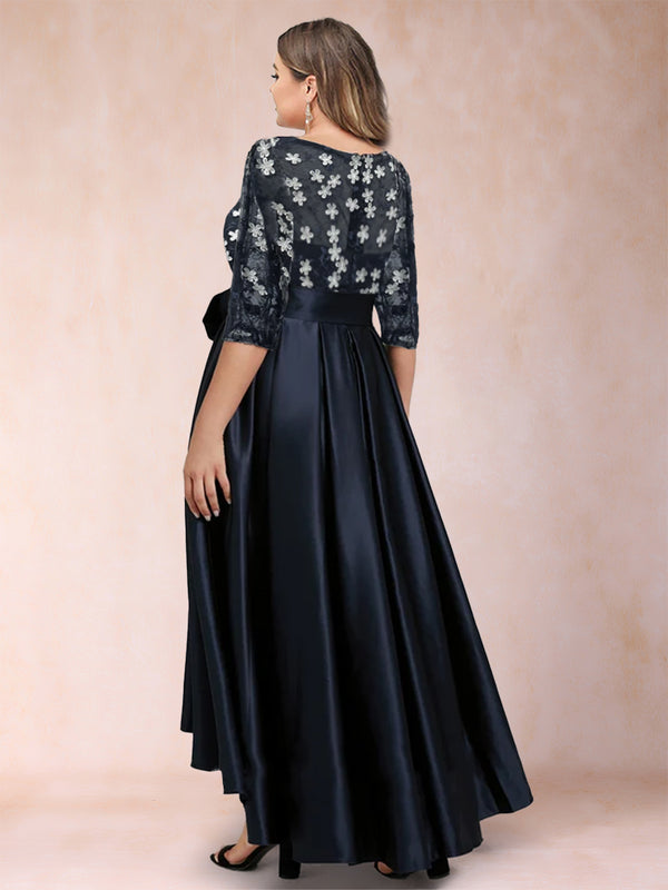 A-Line/Princess Asymmetrical 3/4 Sleeves Scoop Plus Size Mother of the Bride Dresses