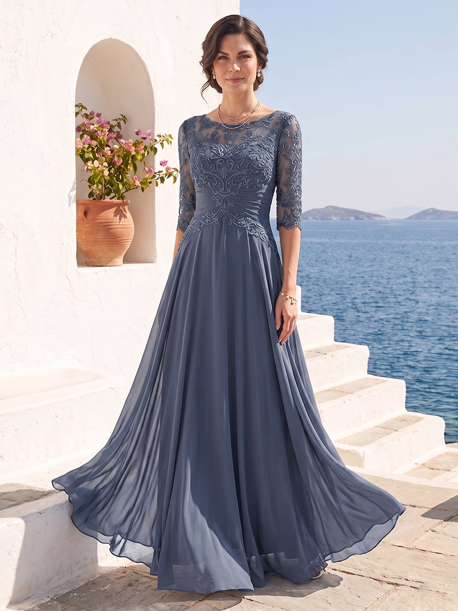 A-Line/Princess Floor-Length Half Sleeves Scoop Mother of the Bride Dresses