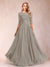 A-Line/Princess Floor-Length Half Sleeves Scoop Mother of the Bride Dresses