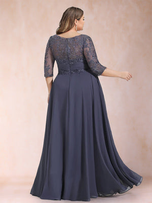 A-Line/Princess Floor-Length Half Sleeves Scoop Plus Size Mother of the Bride Dresses