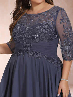 A-Line/Princess Floor-Length Half Sleeves Scoop Plus Size Mother of the Bride Dresses